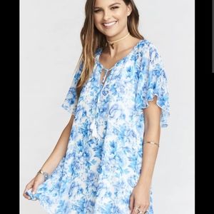 Show Me Your Mumu Juana Tassel Tunic in Mother Blues floral minidress